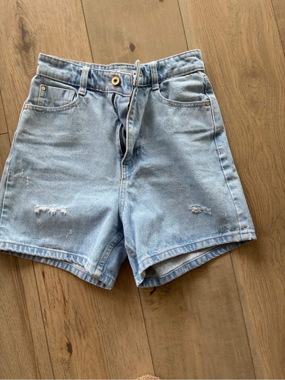 Zara Light Blue Distressed Jean Shorts